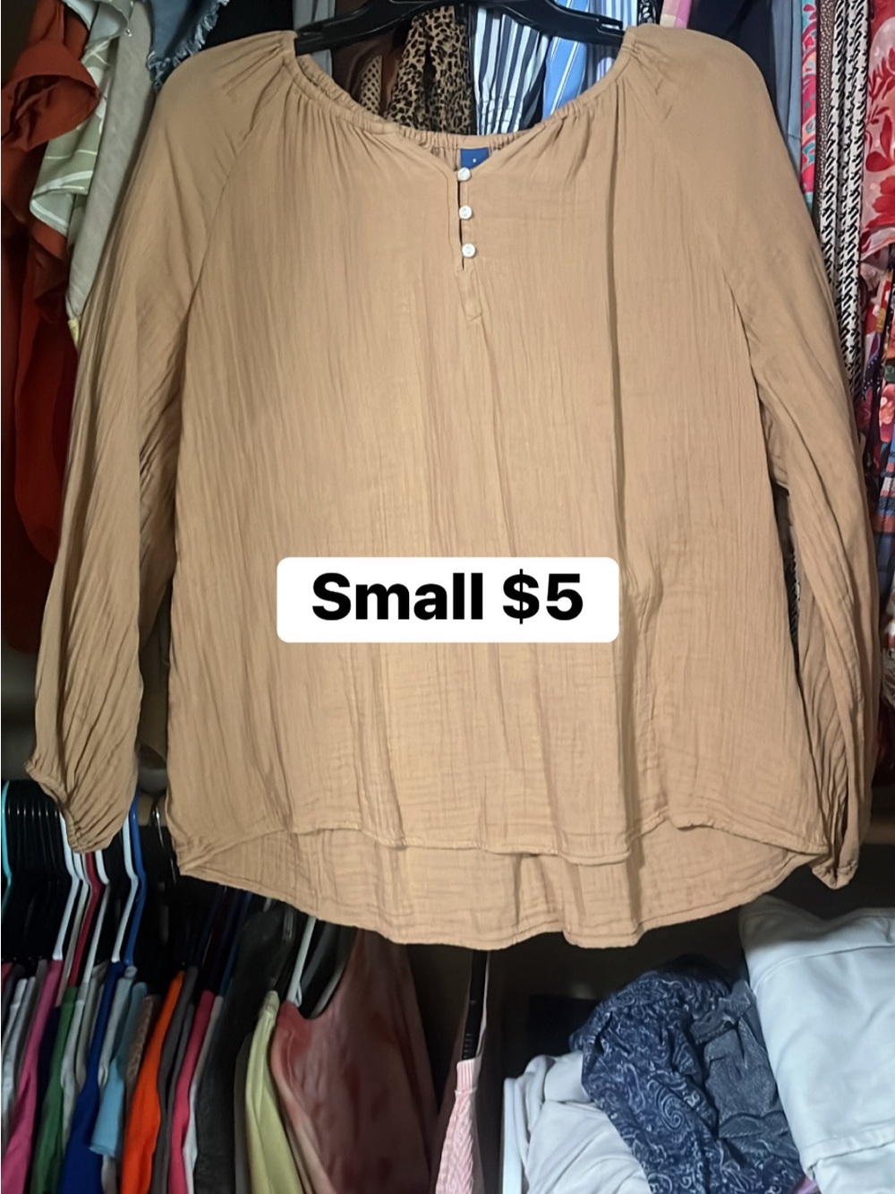 Old Navy Tan Peasant-Style Long Sleeve Blouse